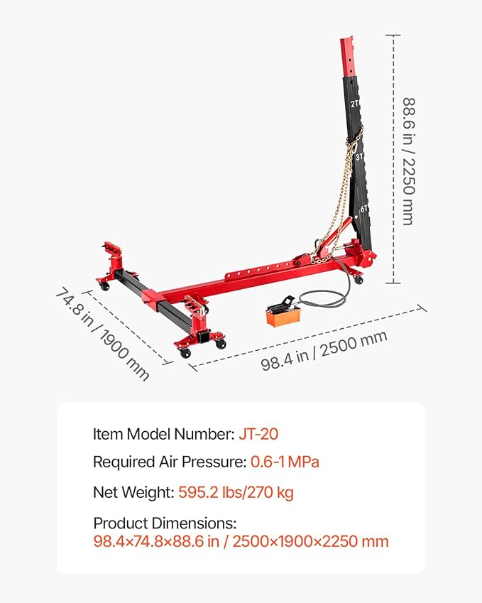 VEVOR Auto Body Frame Puller Straightener, 6T Tension Car Body Repair Equipment with 6000PSI Hydraulic Foot Pump & Swivel Post, Includes 16 Straightening Tools, for Auto Repair Shop, Sedan SUV Pickup