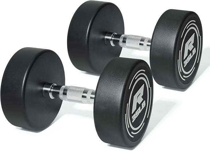 RitFit 5-250 LBS PVC Encased Round Dumbbell sets with Knurled Handle and Optional Rack, Strength Training Equipment for Home Gym