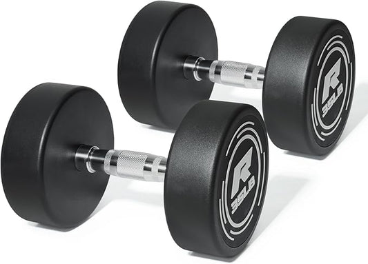 RitFit 5-250 LBS PVC Encased Round Dumbbell sets with Knurled Handle and Optional Rack, Strength Training Equipment for Home Gym