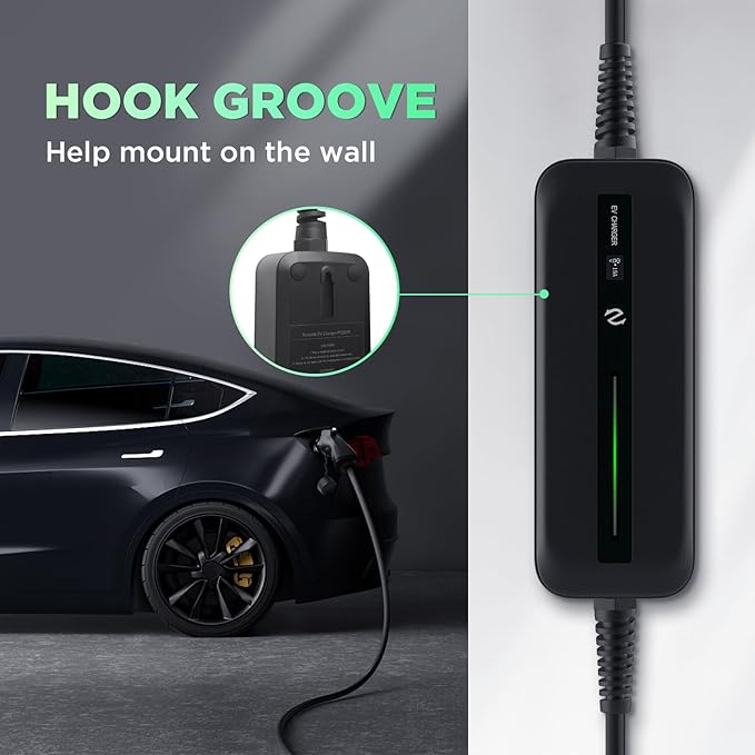 Level 1 EV Charger, Portable EV Charger with 25ft Extension Cable, Nema 5-15 Plug 110V 15A, for SAE J1772 EVS and PHEVS