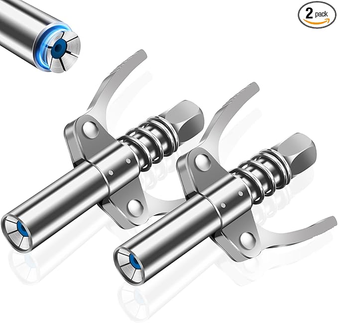 Grease Gun Coupler, Grease Gun Tips, Grease Gun Accessories, 12000 PSI Leak Proof Design Double Handle Grease Nozzle, Compatible with All 1/8" NPT Grease Guns (2PCS)