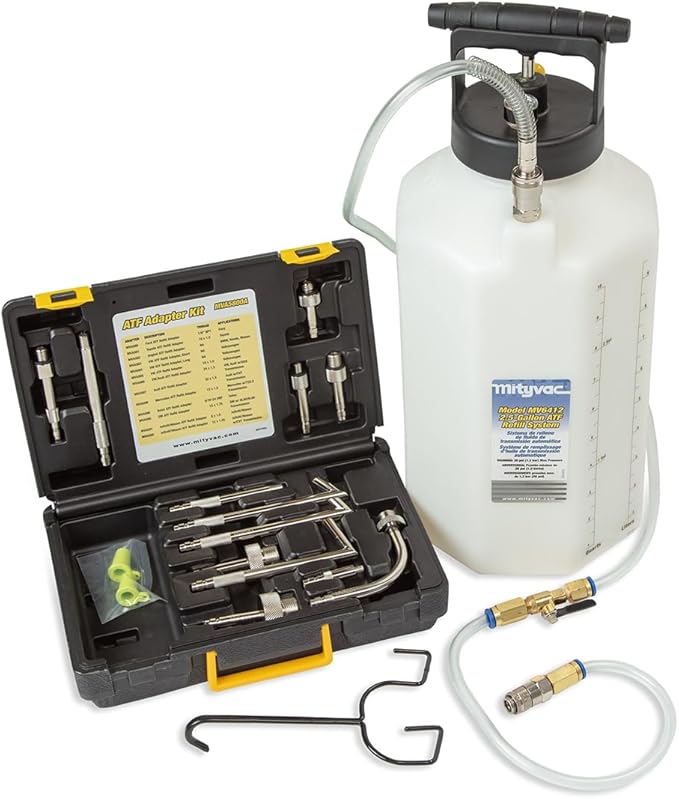 Mityvac MV6412A ATF Pneumatic Sealed Automatic Transmission Refill System, Integrated Manual Pump, 2.5 Gallon (10Liter), Flow Control Valve, Quick-Change Connection, Integrated Pressure Relief Valve