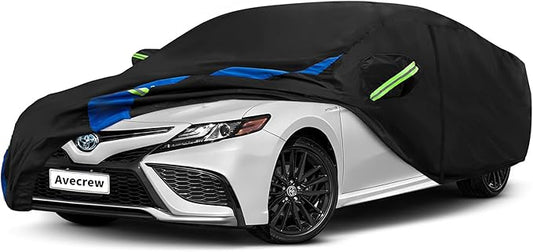Avecrew Car Cover Custom Fit for Toyota Camry, Waterproof All Weather Full Exterior Cover Rain Snow UV Protection Cover with Side Door Zipper Design
