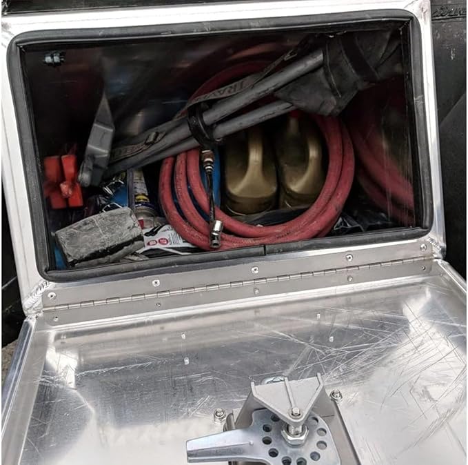 Mytee Products 24.5"x28.4"x18" Aluminum Side Mount Semi Truck Tool Box with Saddle Step Open Wide Design & T-Handle Latch Lock - Heavy Duty Weather Tight Step Tool Box for Flatbed Trailer