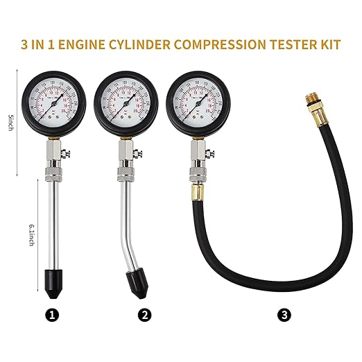 8PCS Compression Tester, Engine Compression Tester kit Professional Petrol Gas Engine Cylinder Pressure Gauge 0-300 PSI Automotive Tool for Motorcycle Car Truck(Plastic red)