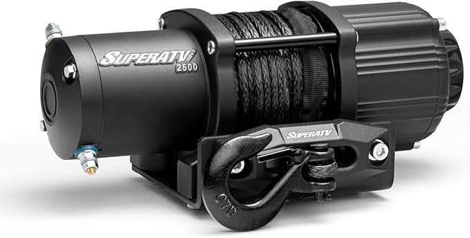 SuperATV Black Ops 2500 LB Winch Kit for UTV/ATV | Includes 50 Ft. Synthetic Rope | 12 Volt Winch | 1 HP Motor | Waterproof Seals and Solenoid | 166:1 Gear Ratio
