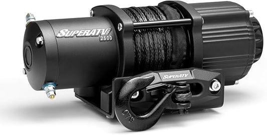 SuperATV Black Ops 2500 LB Winch Kit for UTV/ATV | Includes 50 Ft. Synthetic Rope | 12 Volt Winch | 1 HP Motor | Waterproof Seals and Solenoid | 166:1 Gear Ratio