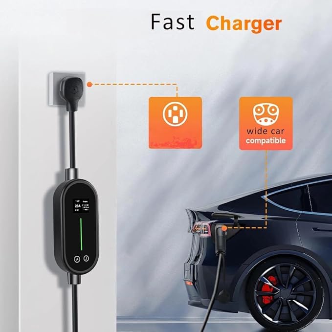 Electric Vehicle Charger Portable， Portable Type 1 EV Charger – 16A 3.84kW Fast Charging, 5m Cable IP65 Waterproof Compatible with Type 1 Electric Vehicles, US Plug for Home, Travel