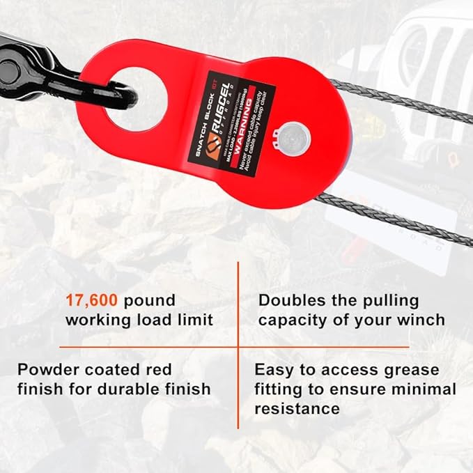 RUGCEL WINCH 10T Heavy Duty Recovery Winch Snatch Block, 22000lb Capacity,Towing Pulley Blocks,Heavy Duty Offroad Recovery Accessory for Truck, Tracto