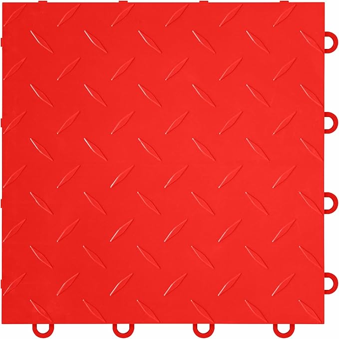 FlooringInc's Nitro 12"x12" Snap-Together Garage Floor Tiles, Non-Slip Interlocking Plastic Floor Mat, Diamond Pattern, Victory Red, 1 Tile, 1 Sq/Ft