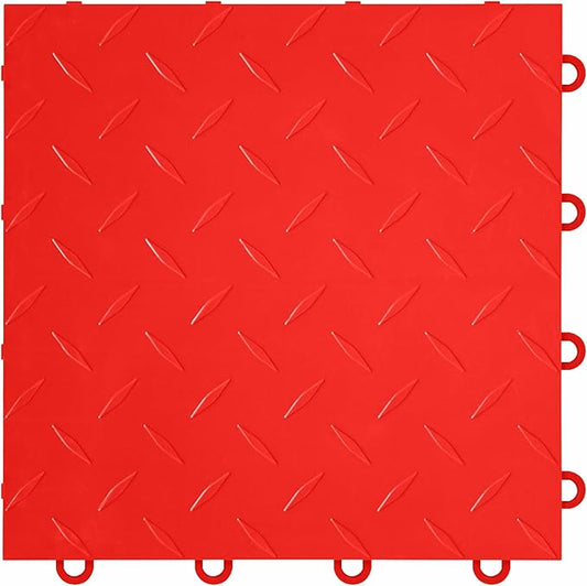 FlooringInc's Nitro 12"x12" Snap-Together Garage Floor Tiles, Non-Slip Interlocking Plastic Floor Mat, Diamond Pattern, Victory Red, 1 Tile, 1 Sq/Ft
