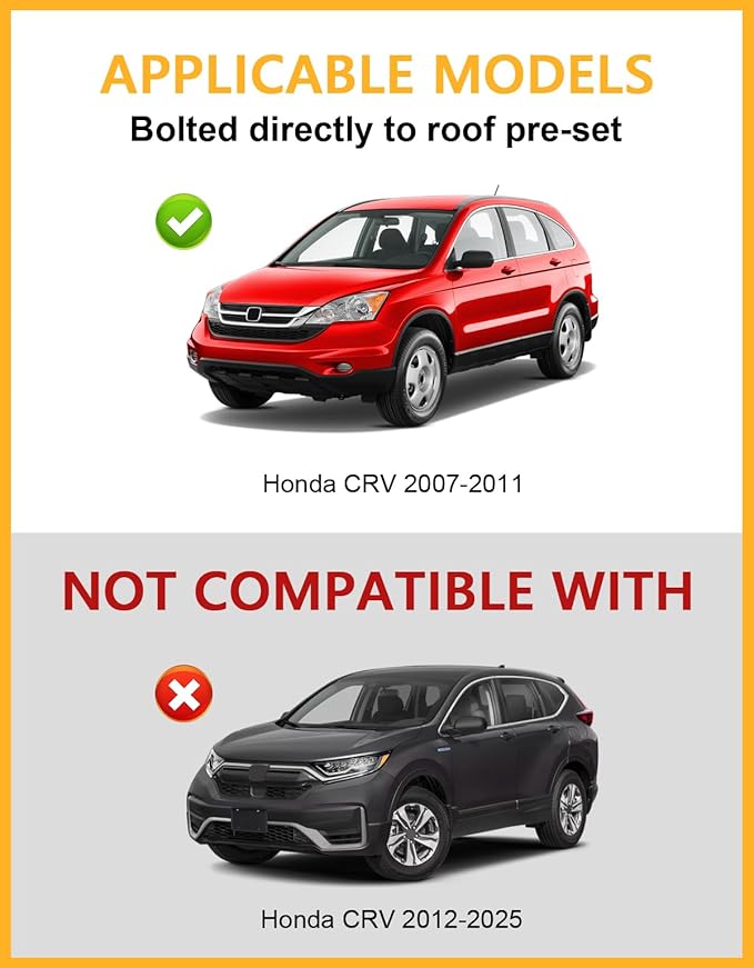 Tuyoung Lockable Roof Rack Cross Bars Compatible with Honda CRV CR-V 2007-2011 EX EX-L LX 2.4L L4, 220lbs Aluminum Heavy Duty Crossbar Roof Rail Rooftop Cargo Luggage Racks Carrier Black Accessories