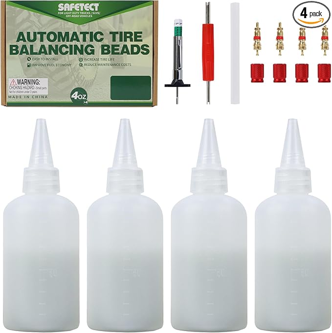 Tire Balance Beads 4 oz x 4, Balancing Beads for Truck Tires with Installation Tools Tire Beads for Trucks, Trailer, Off-Road Vehicles