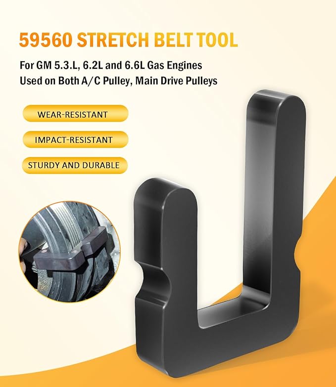 59560 Stretch Belt Tool for GM 5.3.L, 6.2L and 6.6L Gas Engines, Used on Both A/C Pulley, Main Drive Pulleys