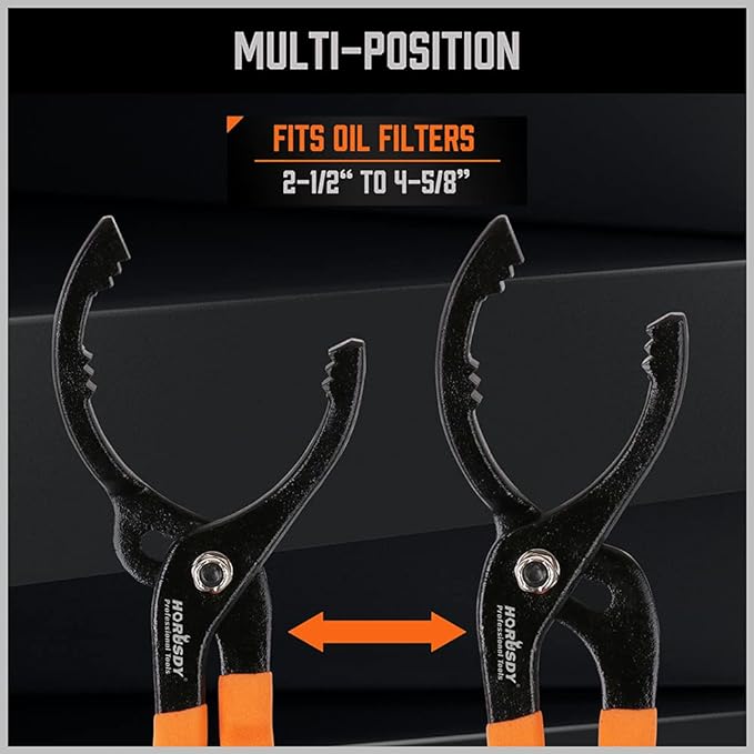 HORUSDY 12" Adjustable Oil Filter Pliers, Adjustable Oil Filter Wrench Removal Tool (Orange)