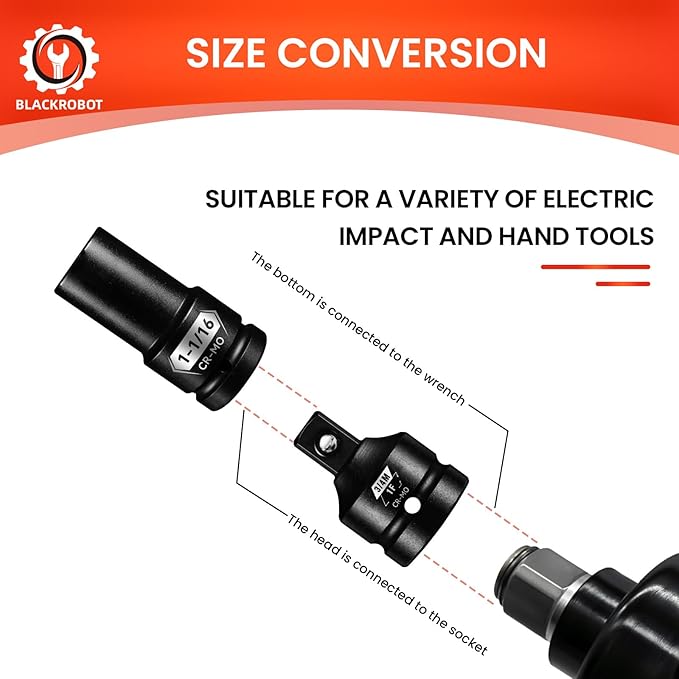 1”F To 3/4”M Impact Socket Adapter, Cr-Mo Steel Exceeds ANSI Standards, Square Drive Reducer for Impact Driver Wrench