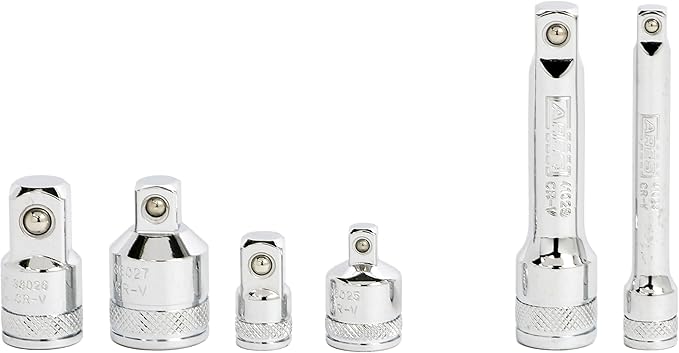 ARES 36016 – 6-Piece Socket Adapter and Extension Set – 1/4-Inch, 3/8-Inch, and 1/2-Inch Socket Adapters and Reducers – Includes 3-Inch Long Extensions for Superior Reach