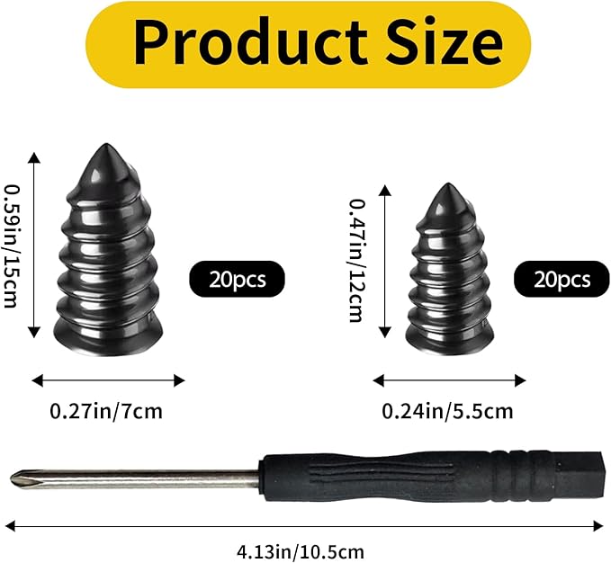 40 Pcs Tire Repair Rubber Nails Kit, Tire Repair Rubber Screws, Tire Screw Plug Fast Tool Self Service Tire Repair Nail Suitable with Box and Screwdriver, Tire Plugs Kit