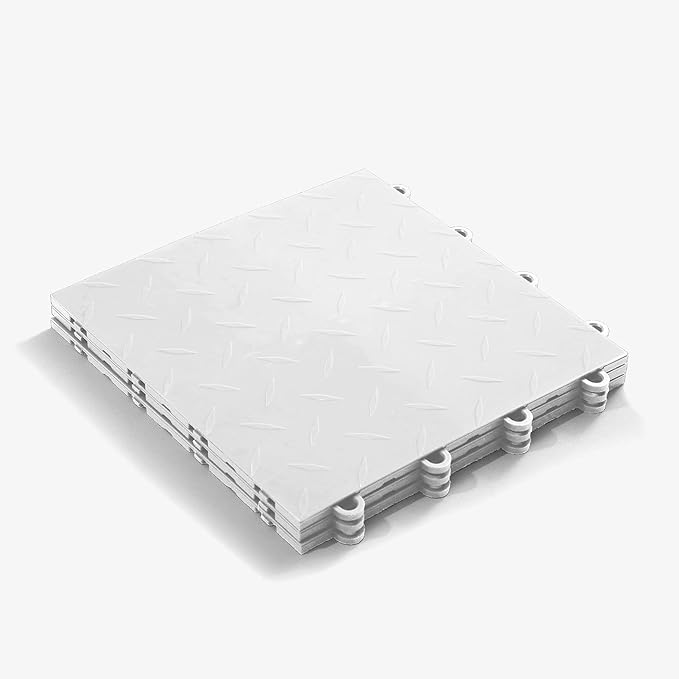 FlooringInc's Nitro 12"x12" Snap-Together Garage Flooring Tiles, Non-Slip Interlocking Plastic Floor Mat, Organization & Storage, Diamond Pattern, Arctic White, 1 Tile, 1 Sq/Ft