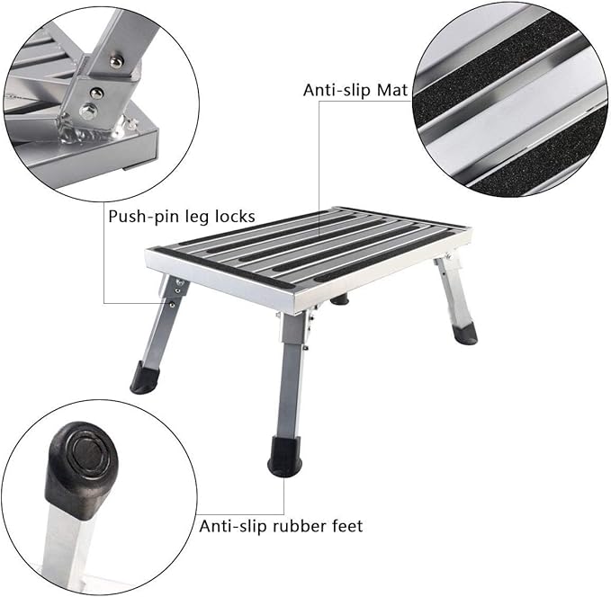 Portable RV Steps Platform Foldable Anti-Slip Rubber Feet 330lbs Load Capacity Durable Ladder Caravan Camping Tool Portable