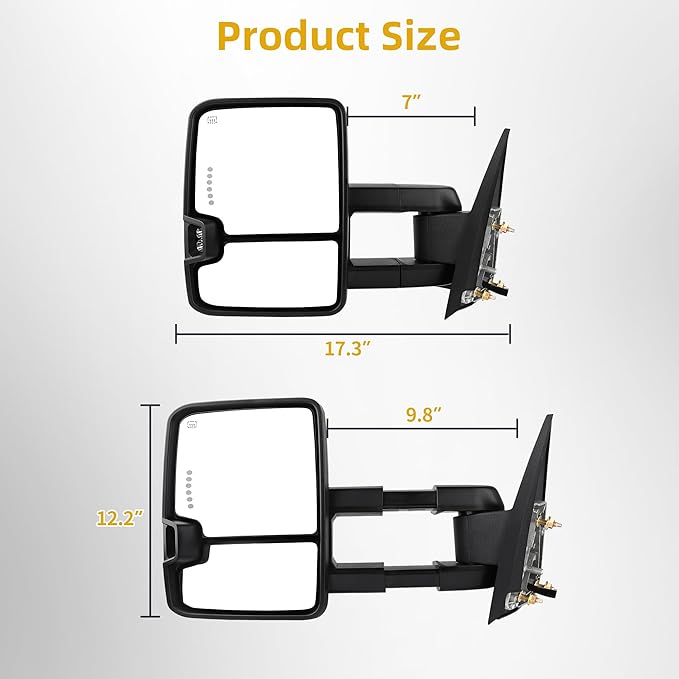 DWVO Towing Mirrors Compatible with 2001-2002 GMC Yukon XL, 1999-2002 Sierra Silverado 1500 2500, Heated Adjusted Power Glass Turn Signal Light Backup Lamp Telescoping Smoke