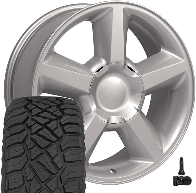 OE Wheels CV83 20 Inch Rims and Tires Fit Tahoe Style 6x139.7 20x8.5 Gloss Silver - Hollander 5308 - TerraMax RT 275/55-20 (Set of 4)