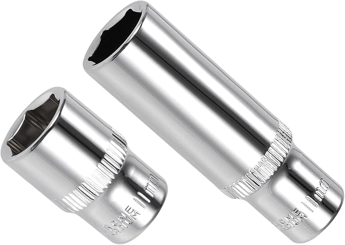 6-Point Socket, 1/4" Drive 11mm Deep, Polished Chromed CR-V Metric Deep and Shallow Impact Socket - (Applications: for Ratchet Torque Electric Wrenches Car Repair), 2-Pieces