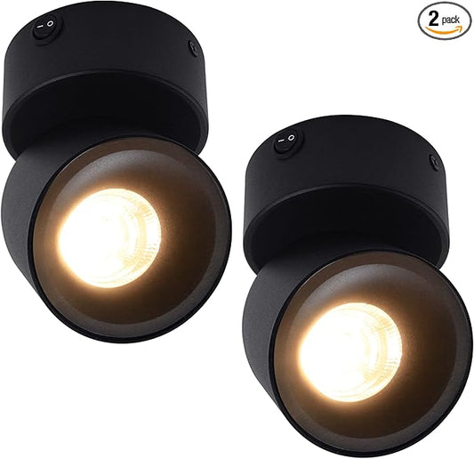 2 Pack 12V LED COB Ceiling Spotlight Downlight with Switch, Surface Mounted 330 Adjustable Dimmable RV Wall Light Accent Lamp, 12 Volt Reading Lamp for Boat, Camper, Truck, Trailer, Caravan