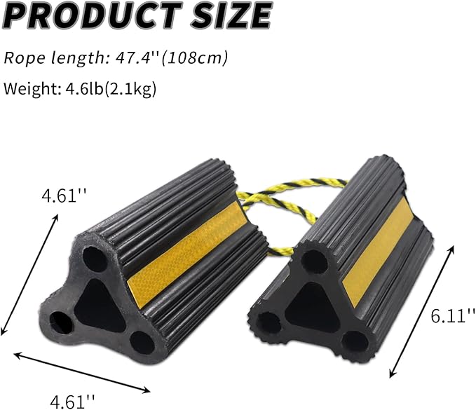 Vacallity RV Wheel Chocks for RV Tire Chock Block Camper Travel Trailer Car Truck, Upgrade Rubber Wheel Chocks with Rope,Easy to Use,Wheel Immobilizers & Chocks (2pair4pack)