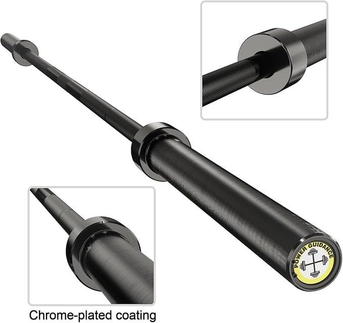 POWER GUIDANCE Olympic Barbell Solid Bar, 7ft Strength Training Bar for Weightlifting, Home Fitness, 1600-Pound Capacity