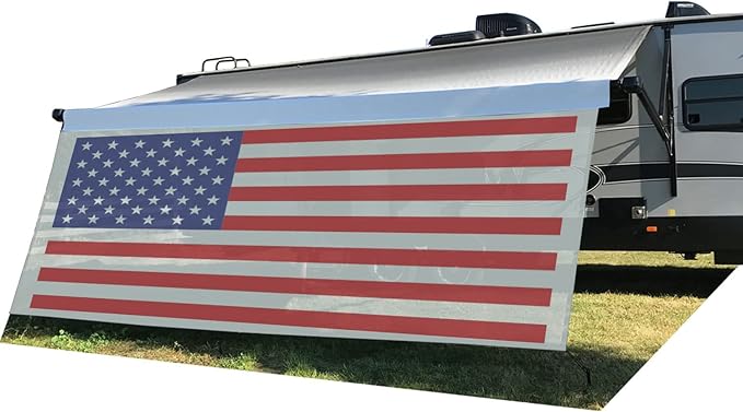 Tentproinc RV Awning Sun Shade Screen 8' X 11' 3'' (American Flag) Gray Mesh Sunshade Camper Trailer Awning Shade Screen UV Blocker Completed Kits