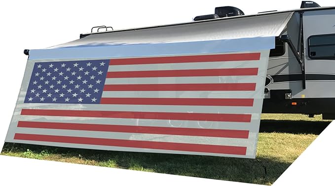 Tentproinc RV Awning Sun Shade Screen 8' X 17' 3'' (American Flag) Gray Mesh Sunshade Camper Trailer Awning Shade Screen UV Blocker Completed Kits