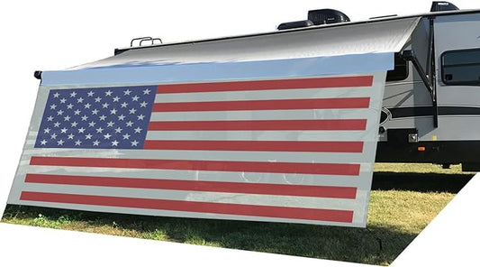 Tentproinc RV Awning Sun Shade Screen 8' X 17' 3'' (American Flag) Gray Mesh Sunshade Camper Trailer Awning Shade Screen UV Blocker Completed Kits