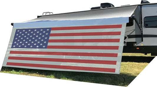 Tentproinc RV Awning Sun Shade Screen 8' X 13' 3'' (American Flag) Gray Mesh Sunshade Camper Trailer Awning Shade Screen UV Blocker Completed Kits