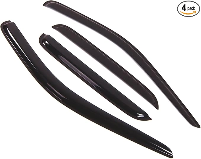 TuningPros Outside Mount Window Vent Visors Rain Guards Compatible with Dodge Dakota Quad Cab 2005-2011 | Side Window Wind Deflectors Rain Shields | Smoke Tinted, 4 Pcs Set, DGWV-115