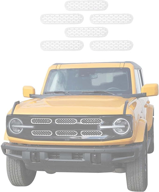 Jimen Compatible with Ford Bronco 2021-2023, 6PCS Front Grille Inserts Mesh Grill Cover Exterior Trim Accessories (White)