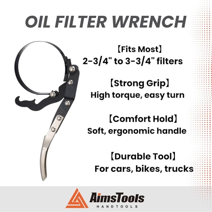Oil Filter Wrench Tool with Positive Grip Handle for Cars & Motorcycles | Adjustable Torque System | Multi-Purpose Removal Tool from 2-3/4 inch to 3-3/4 inch(70 mm to 95 mm)