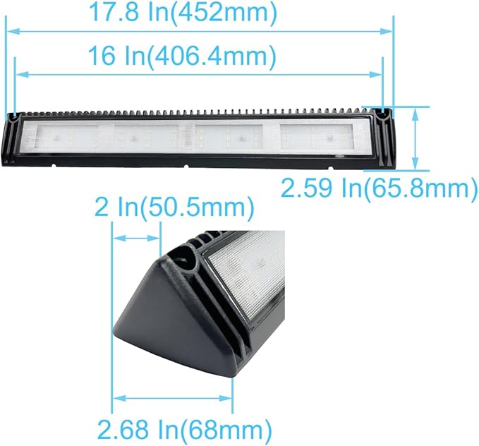 RV LED Lights Exterior, 18 Inch Boat Marine Trailer Utility Porch Awning Lighting Fixture, 12V/24V DC 6000K Cool-White Flood Beam, Black Finish, 1 Pack