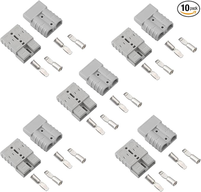 10 Pcs 6-8 Gauge 50 Amp Battery Quick Connect/Disconnect, 12V Jumper Cable Plug Wire Connector Kit for Recovery Winch, Forklift, Towing Systems(Grey)