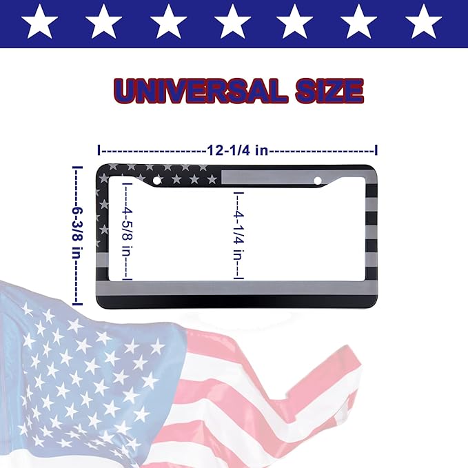 American Flag License Plate Frame - Airxwills Black Frame, 2 Packs Universal Aluminum for Front and Rear Car Tags.