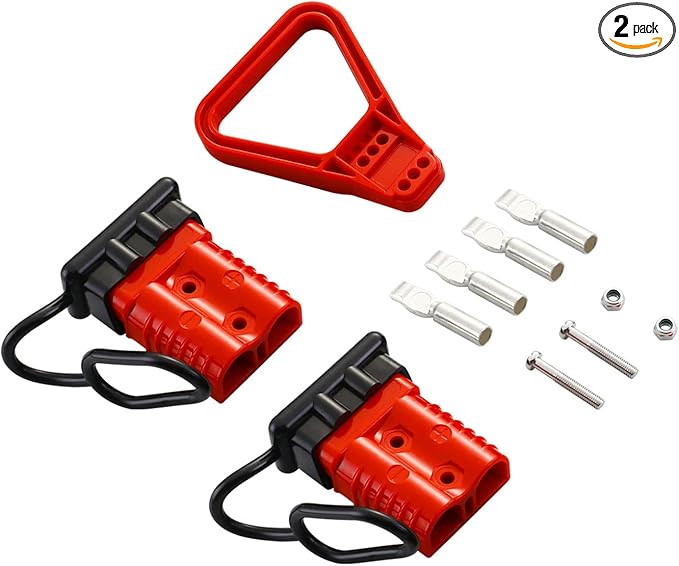 2 Pcs 1/0 Gauge 175 Amp Battery Quick Connect/Disconnect with Handle, Jumper Cable Plug Connector Kit for Recovery Winch, Towing Systems(Red)