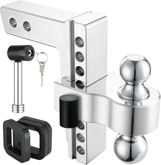 Adjustable Trailer Hitch, 8-Inch Drop/Rise Aluminum Shank – Fits 2" Receiver, 12,500 LBS GTW, Heavy Duty Drop Hitch with 3 Anti-Rattle Pads & 2 Locking Hitch Pin for Trucks