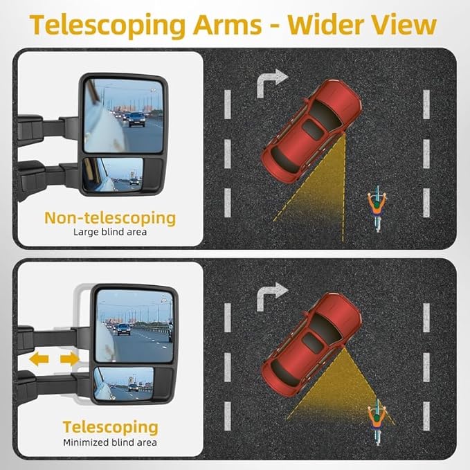 DWVO Tow Mirrors Compatible with 1999-2007 Ford F250 F350 F450 F550 Super Duty & 2000-2005 Ford Excursion, Electric Heated Rear View Side MirrorsSmoke LED Turn Signals, Black