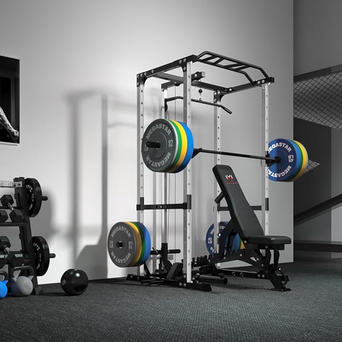 Power Rack Home Gym Package, 1600LBS Capacity Power Cage with 1.2" Diameter Multi-Grip Pull-Up Bar, LAT Pulldown System and Landmine Attachment, Gray P30