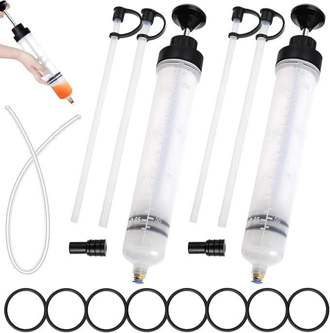 2-Pack 200CC Automotive Fluid Extractor Pump, Manual Oil Change Syringe with 50cm Rubber Hose, Manual Suction Vacuum Fuel Car Transfer for Power Steering