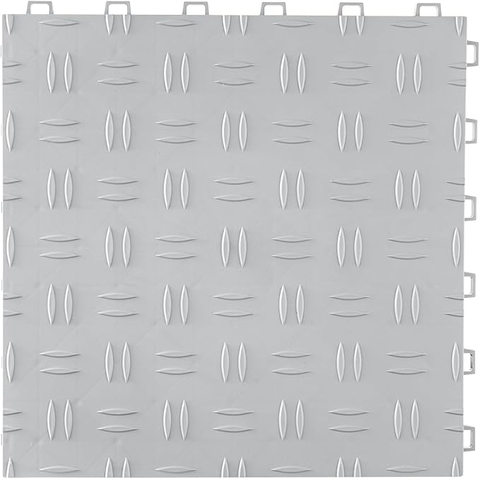 VEVOR Garage Tiles Interlocking, 12 x 12 x 0.53 inch 50 Pack Garage Floor Covering Tiles, Non-Slip Double-Sided Texture Garage Flooring Tiles, for Garages, Basements, Repair Shops, Silver
