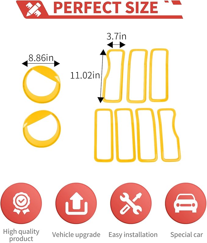 Front Grill Inserts Front Headlight Cover Kit fit for Jeep Wrangler JL JLU Gladiator JT 2024+ Exterior Accessories,Yellow