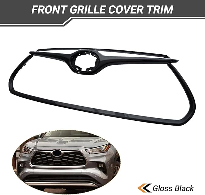 ZXMOTO For 2020 2021 2022 Toyota Highlander Frame Front Grille Cover Trim,Gloss Black