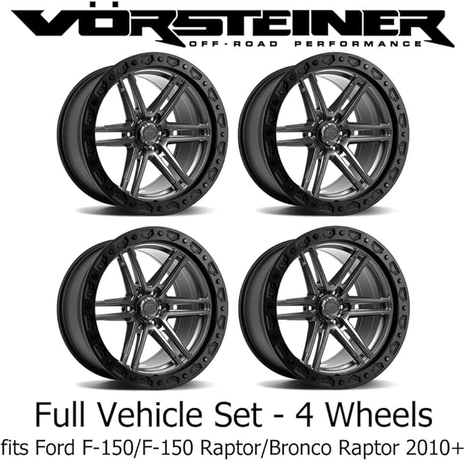 Vorsteiner Offroad VR-602BL 17x9 Tungsten Graphite Truck Wheel Set fits Ford F-150/F-150 Raptor/Bronco Raptor 2010+ (4 Wheels Included)