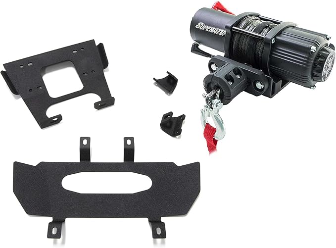 SuperATV 3500 LB Winch with Heavy Duty Winch Mounting Plate for 2021+ Polaris RZR Trail 900 / S 900 / S 1000 | 3/16" Steel Plating | Laser Cut and CNC Brake Press Bent Steel Construction
